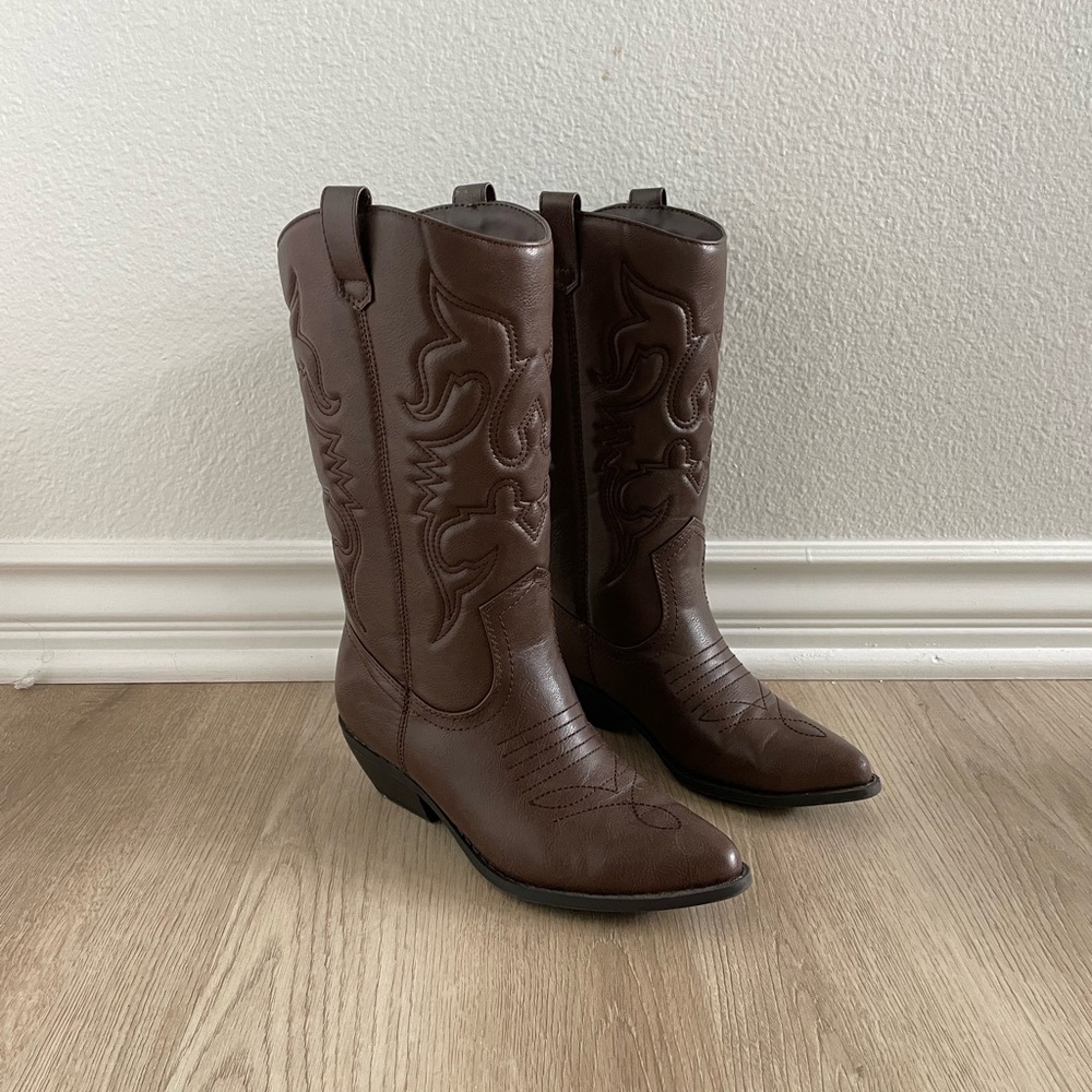 Brown tall cowboy boots